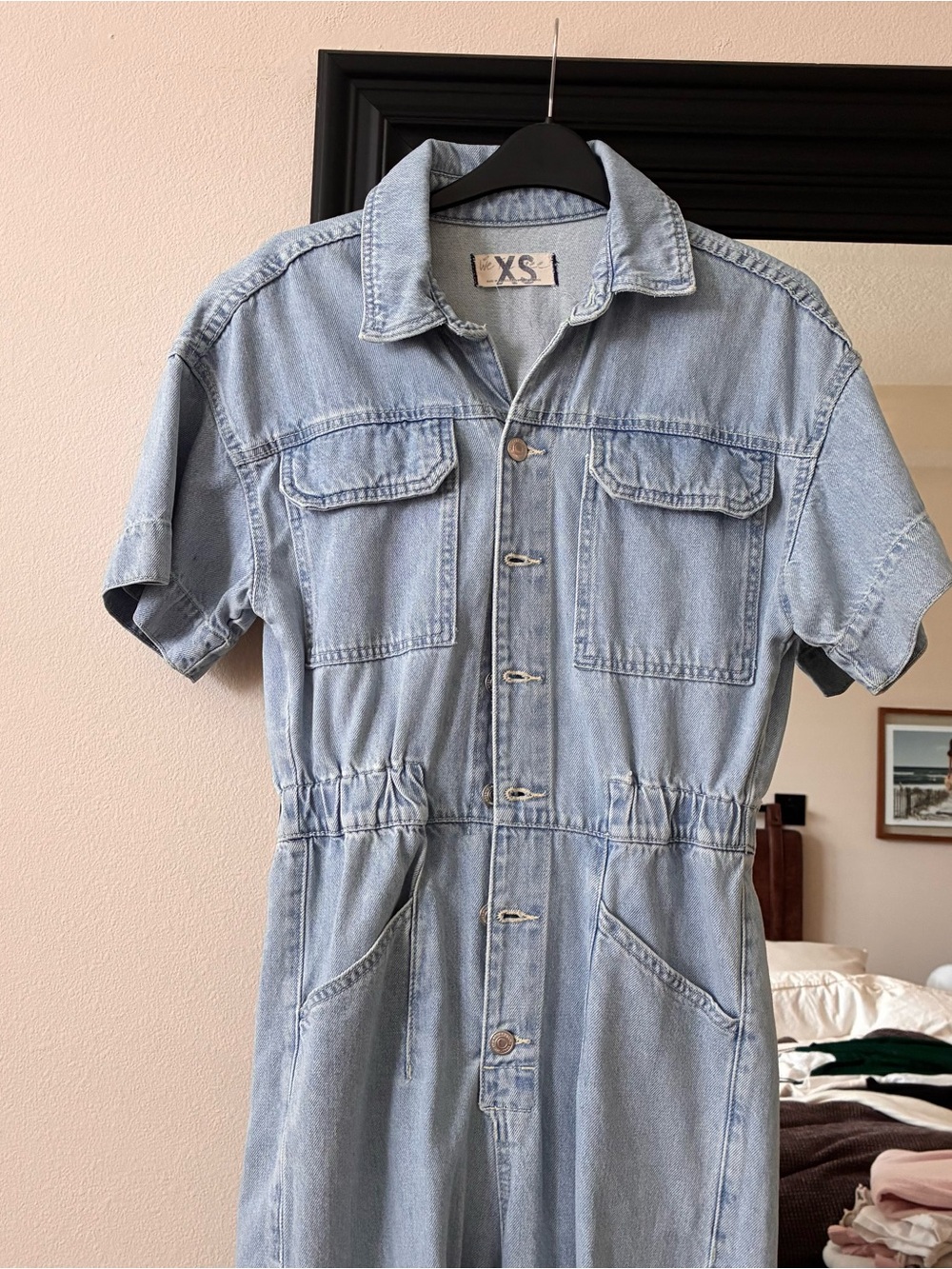 Free People Light Blue Denim Straight-Leg Jumpsuit - Picture 7 of 7